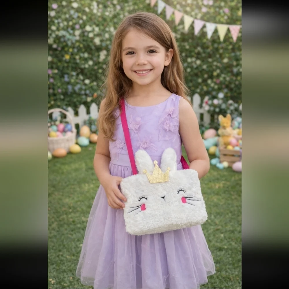 Fluffy White Bunny Bag with Gold Crown